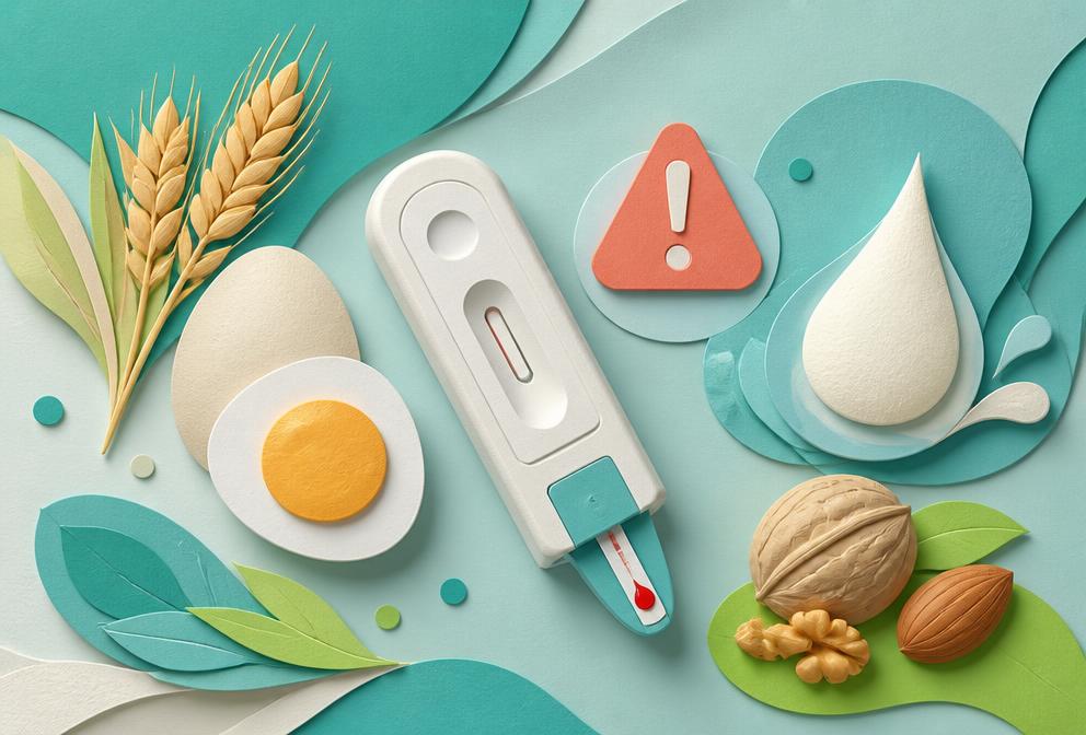 Grafica editoriale dedicata al test delle allergie alimentari