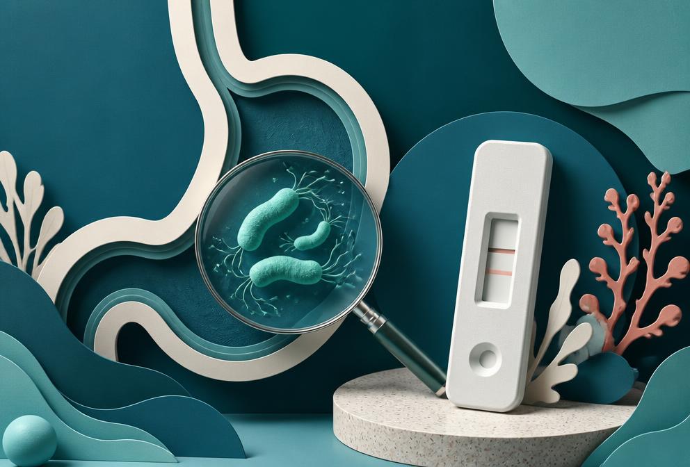 Grafica editoriale dedicata al test Helicobacter pylori