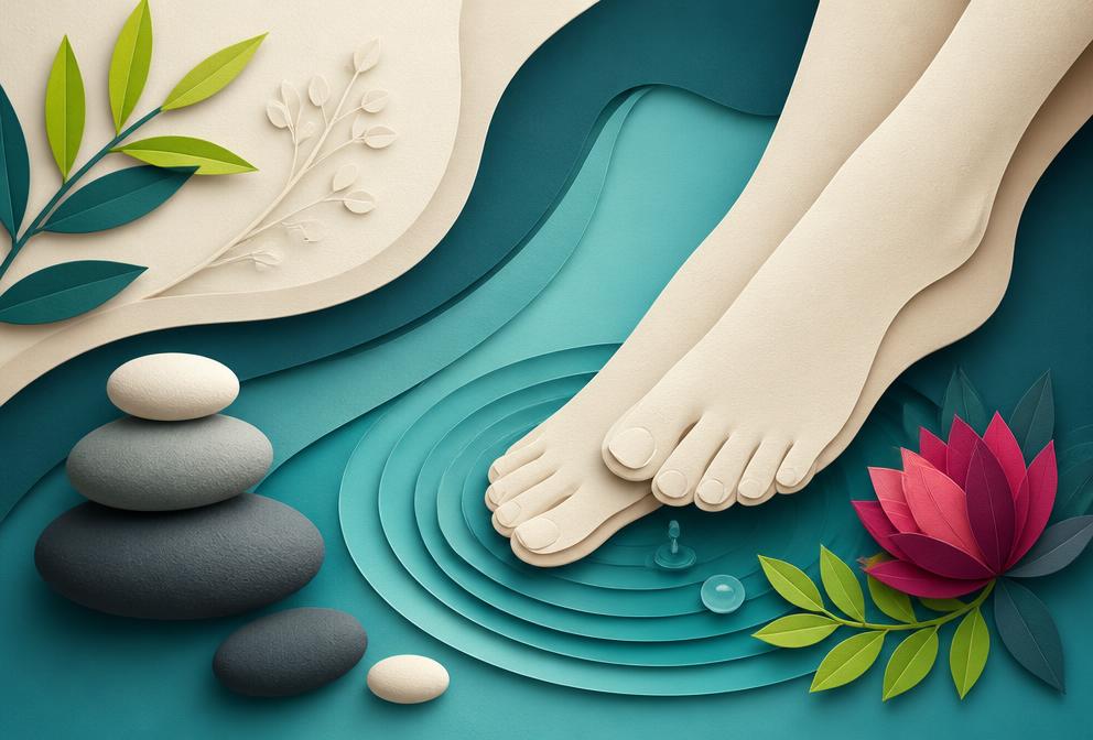 Grafica editoriale dedicata al massaggio relax piedi